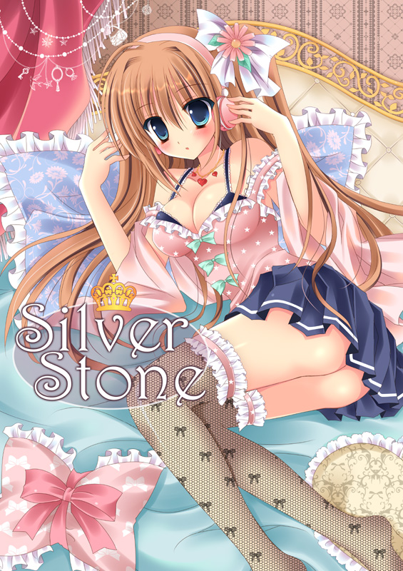 1girl, armor, blue_bra, blue_eyes, bow, bra, breasts, brown_hair