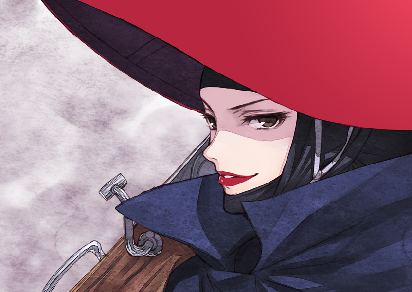 1girl, cape, eboshi, gun, hat, matchlock, matsuryuu, mononoke_hime