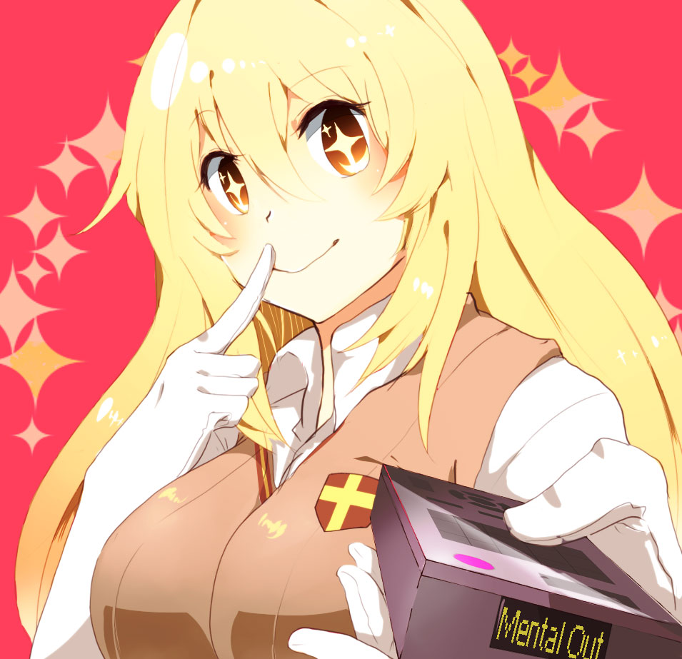 +_+, 1girl, blonde_hair, controller, fuuchisou, gloves, long_hair, remote_control
