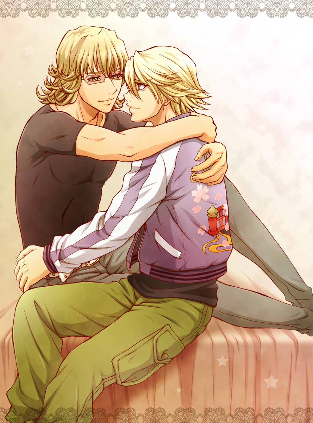2boys, barnaby_brooks_jr, blonde_hair, green_eyes, highres, ivan_karelin, jacket, karuta410
