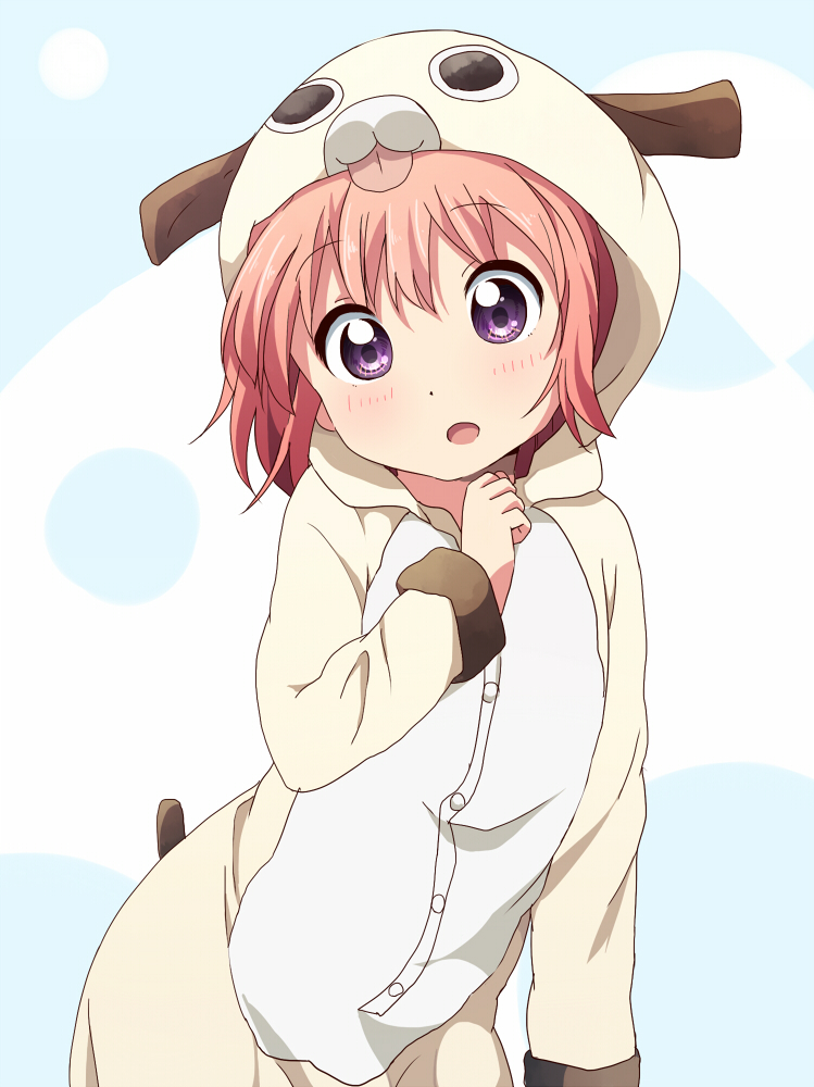 1girl, akaza_akari, animal_costume, blush, open_mouth, pajamas, redhead, short_hair
