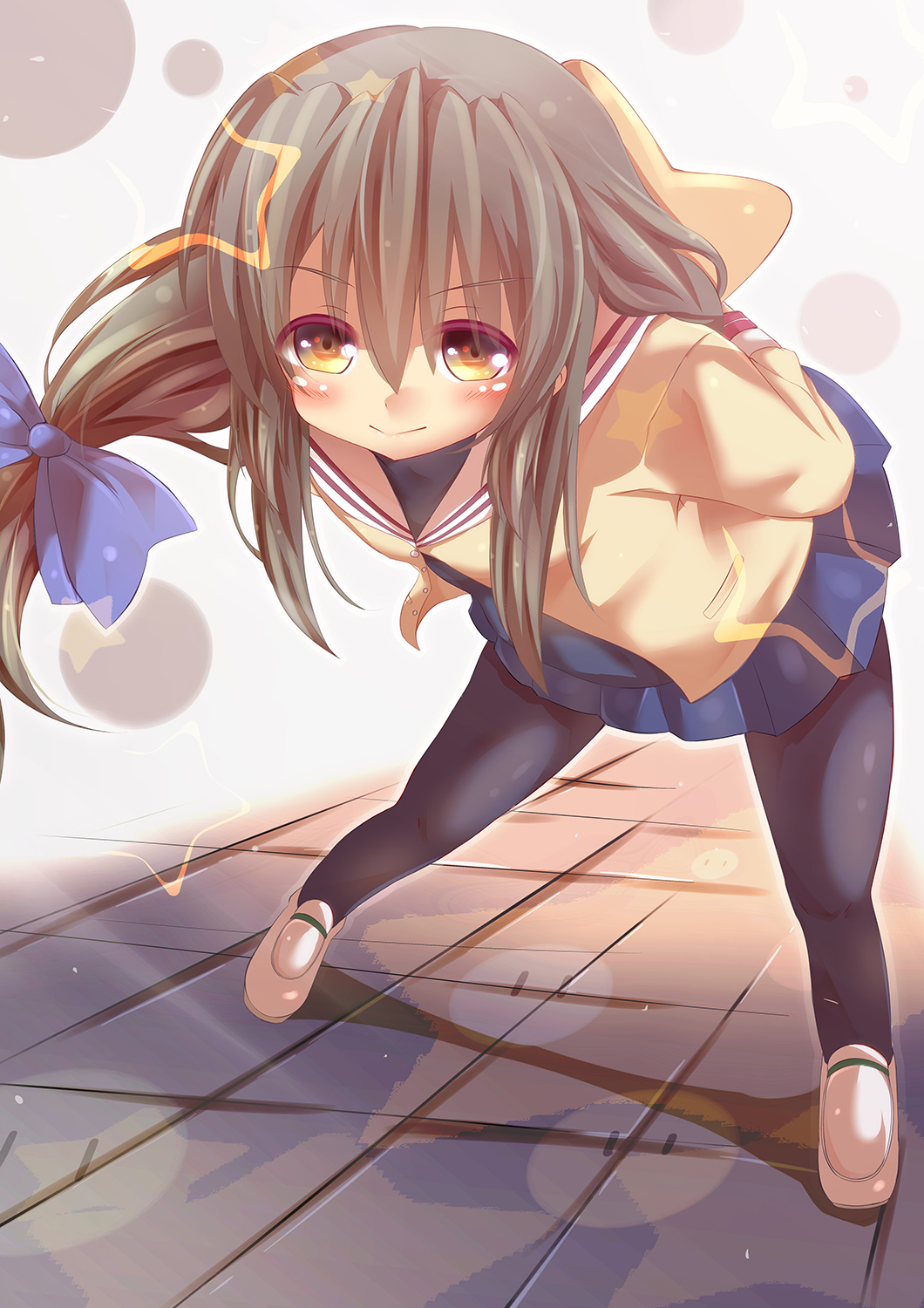 1girl, bent_over, black_hair, brown_eyes, clannad, highres, ibuki_fuuko, long_hair