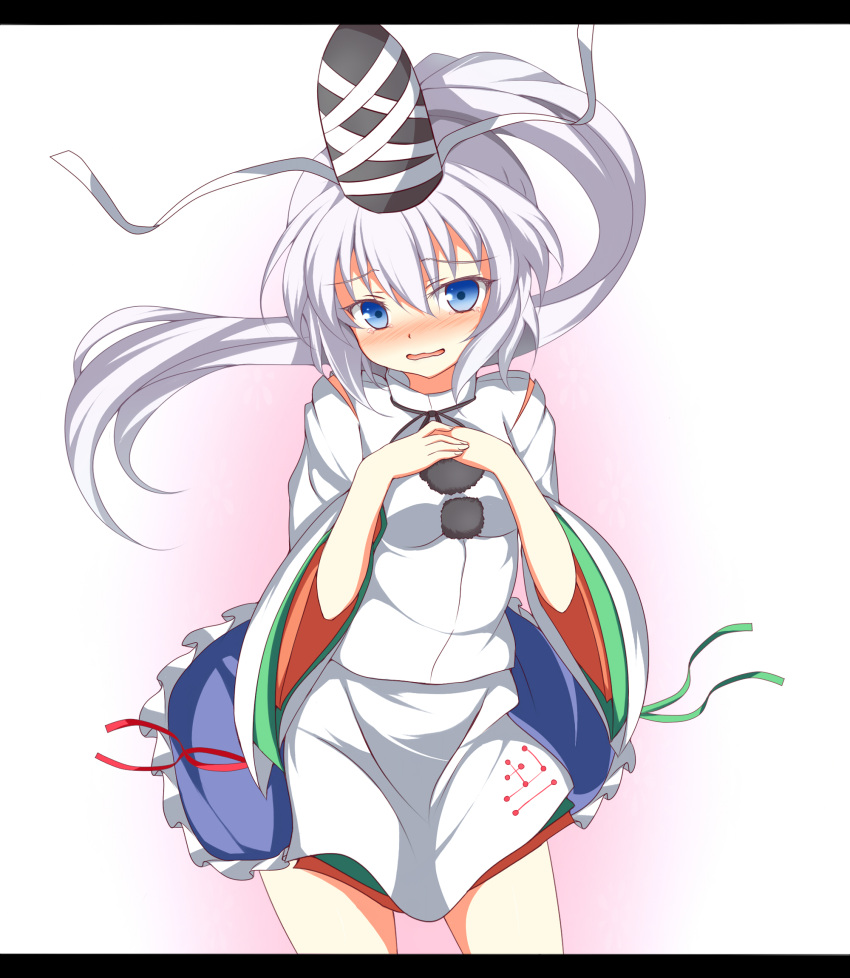 absurdres, blue_eyes, blush, dress, hat, highres, long_hair, mononobe_no_futo