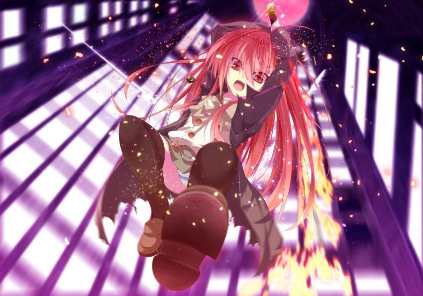 1girl, highres, long_hair, nakadadaichi, panties, pantyshot, red_eyes, redhead