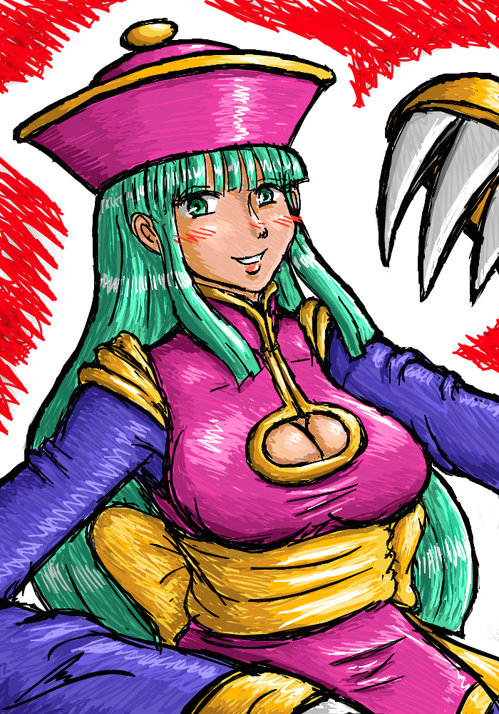 1girl, blush, borockman, breasts, chinese_clothes, claws, cleavage, cleavage_cutout