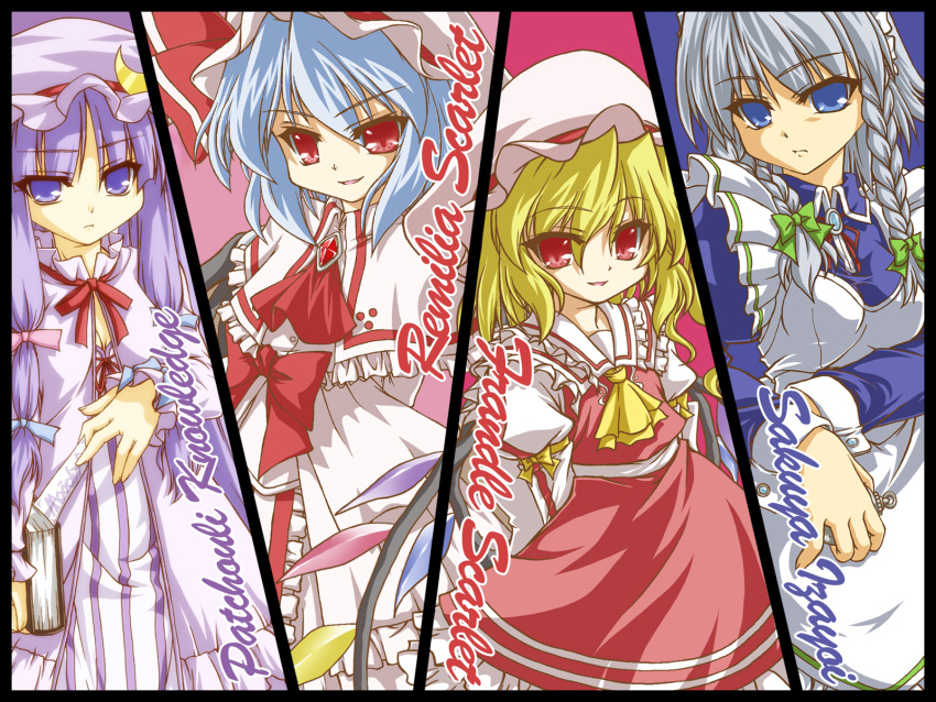 bat_wings, blonde_hair, blue_eyes, blue_hair, braid, elehime, flandre_scarlet, hat