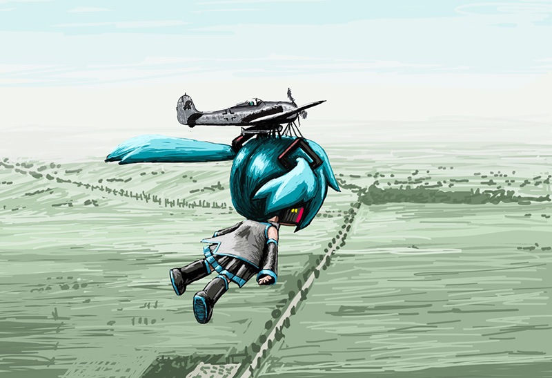 flying, fw_190, hatsune_miku, mistel_(weapon), rxjx, twintails, vocaloid, world_war_ii