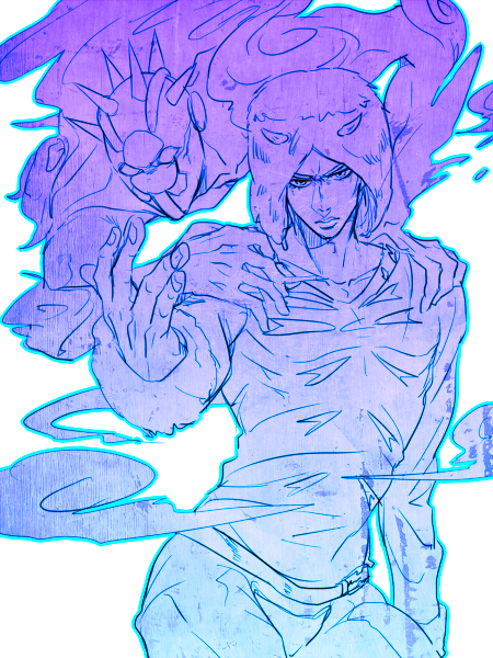 2boys, clouds, fur_hat, gradient, hat, horns, jojo_no_kimyou_na_bouken, monochrome