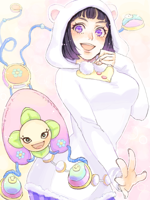 1girl, 3000usagi, animal_ears, bob_cut, california_king_bed, fake_animal_ears, higashikata_daiya, hood