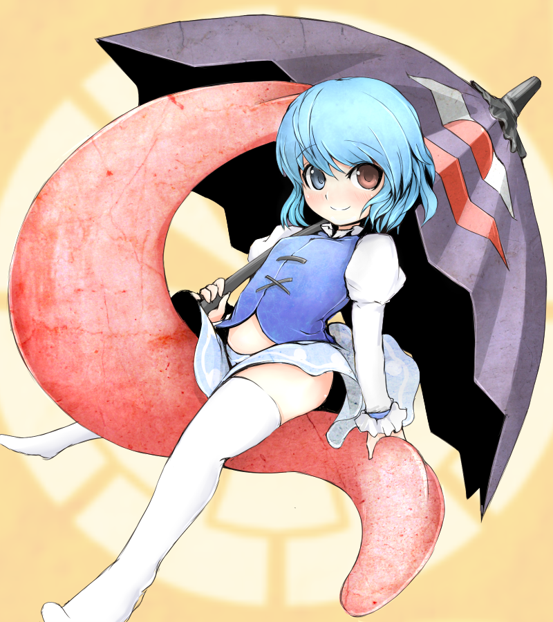 blue_hair, heterochromia, karakasa, karakasa_obake, red_eyes, shishigami_(pixiv), shishigami_(sunagimo), short_hair