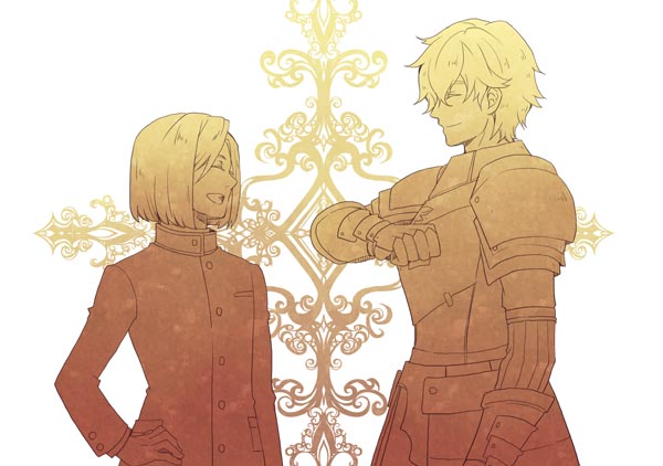 2boys, armor, fate/extra, fate_(series), gawain_(fate/extra), leonard_bistario_harway, multiple_boys, nomoc