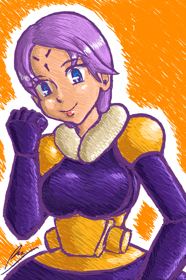 1girl, blue_eyes, bodysuit, borockman, breasts, clenched_hand, facial_mark, forehead