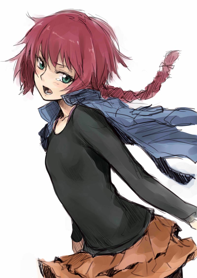 braid, darker_than_black, flat_chest, gou_(double_trigger), green_eyes, jacket_on_shoulders, open_mouth, pantyhose