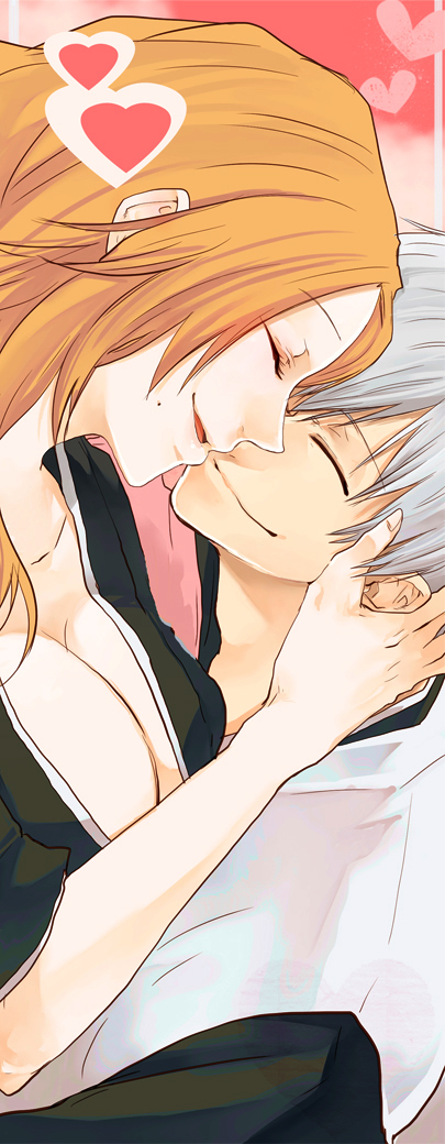 1boy, 1girl, bleach, closed_eyes, couple, haori, heart, hetero
