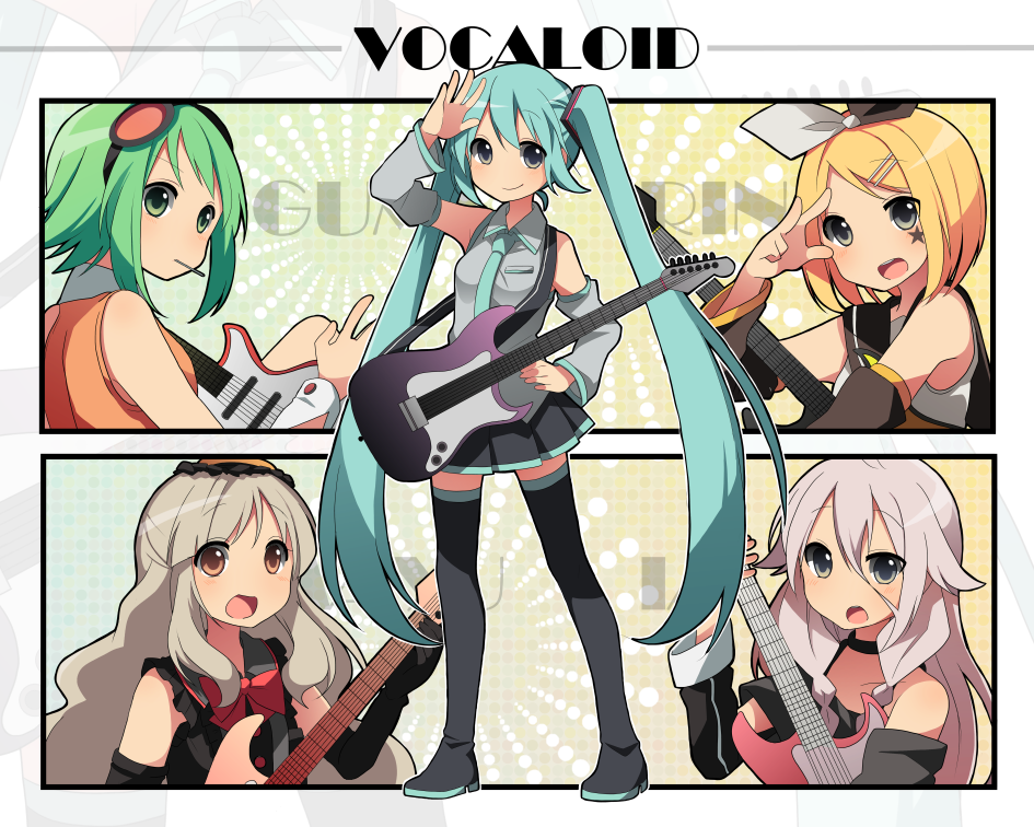 5girls, aqua_hair, aren_(fubuki-46), blonde_hair, boots, character_name, choker, copyright_name