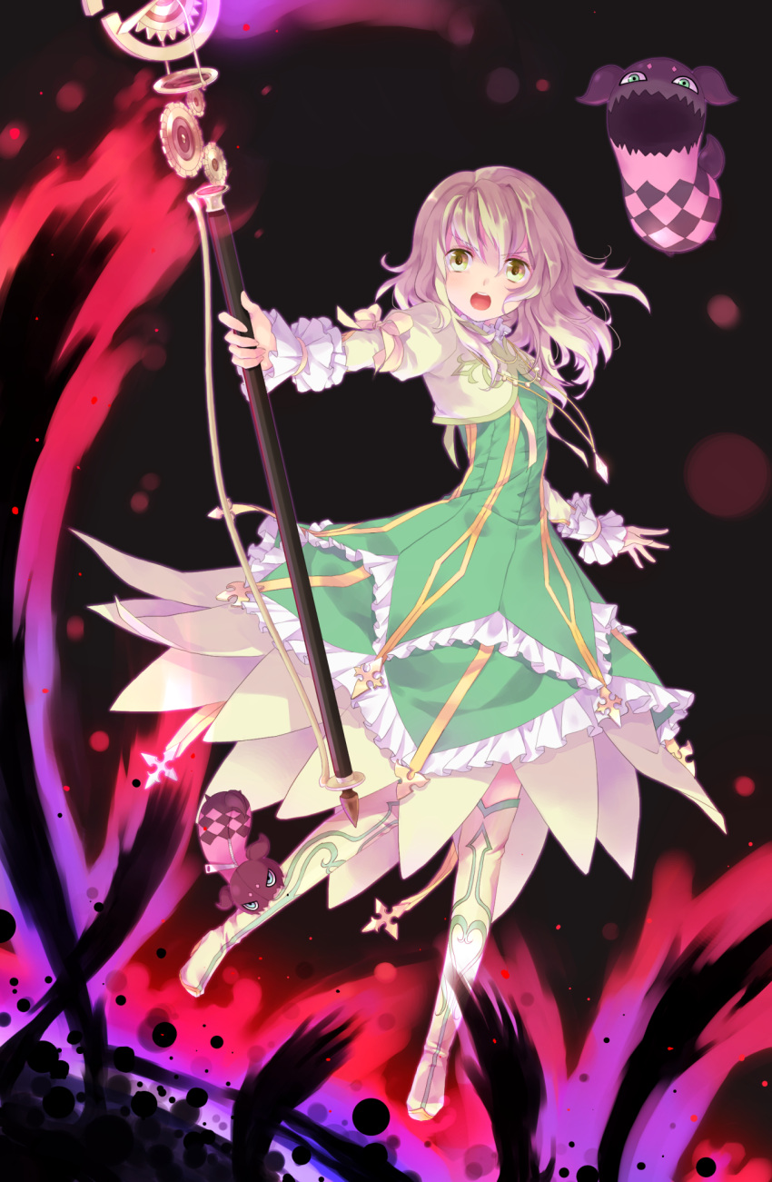 1girl, :o, blonde_hair, boots, cropped_jacket, doll, dress, elise_lutus