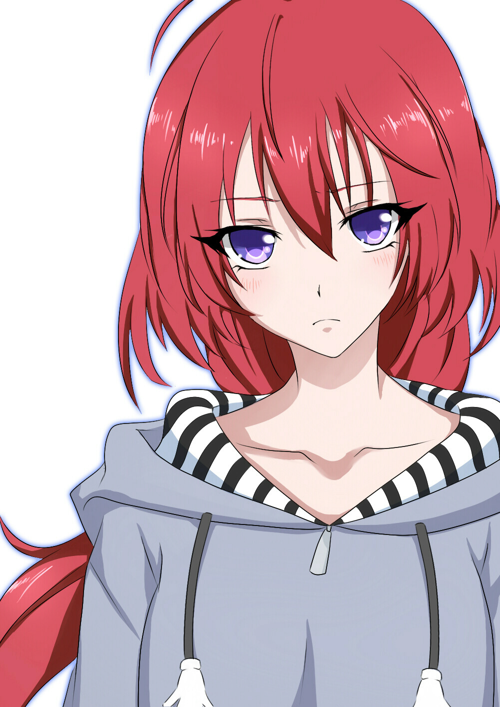 1girl, antenna_hair, bust, collarbone, highres, hoodie, kakumeiki_valvrave, redhead