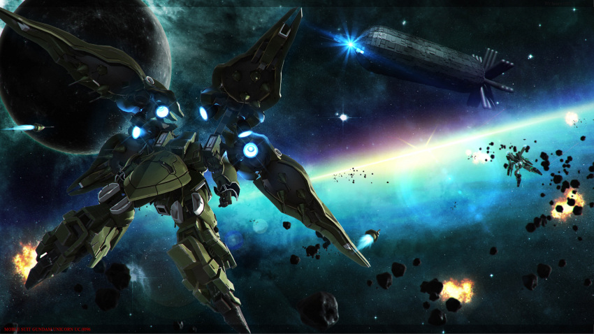 asteroid, funnels, gundam, gundam_unicorn, henry1025, highres, kshatriya, mecha