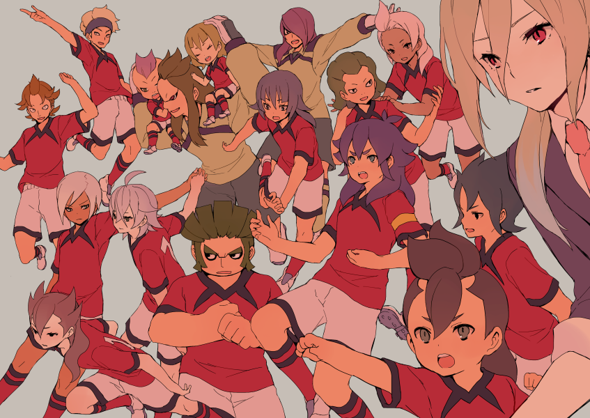 6+boys, adult, afuro_terumi, ahoge, ai5108, armband, blue_hair, brown_hair