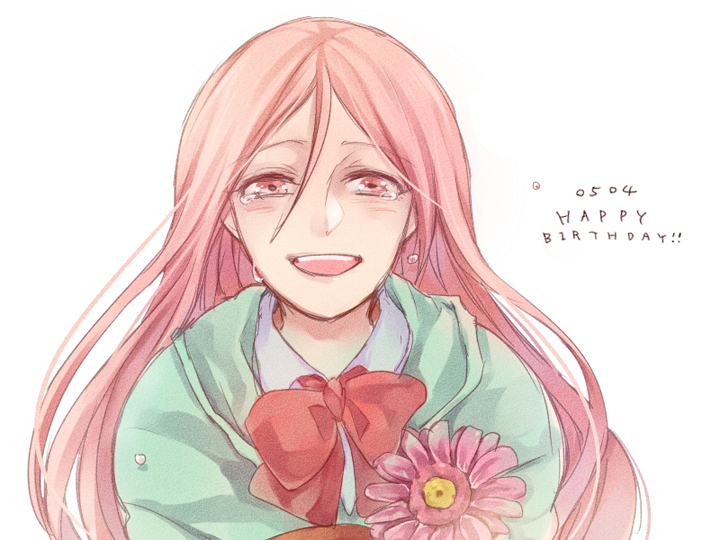 1girl, flower, happy_birthday, kokoen, kuroko_no_basuke, long_hair, momoi_satsuki, pink_hair