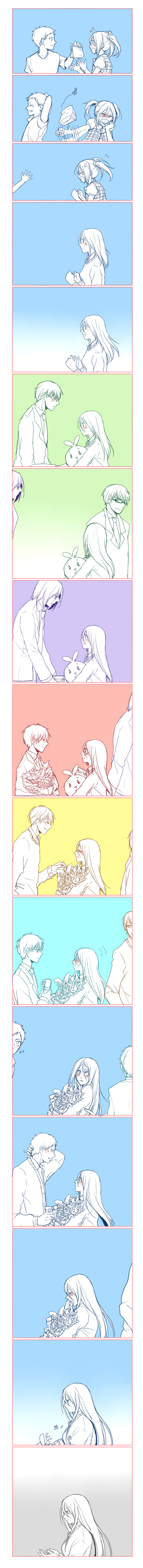 1girl, 5boys, absurdres, akashi_seijuurou, aomine_daiki, bouquet, child, comic