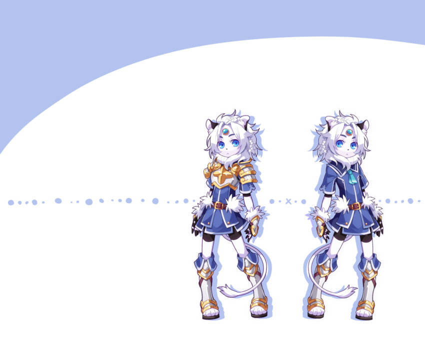2boys, :<, animal_ears, armor, belt, blue_eyes, boots, cat_ears
