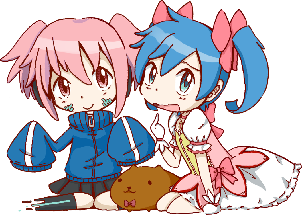 2girls, blue_hair, capybara-san, ene, ene_(kagerou_project), kagerou_days, kagerou_project, kaname_madoka