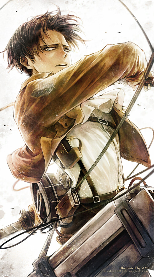 1boy, 3dmg, ascot, ayi, black_hair, jacket, levi_(shingeki_no_kyojin), shingeki_no_kyojin, solo, sword, thigh_strap, weapon