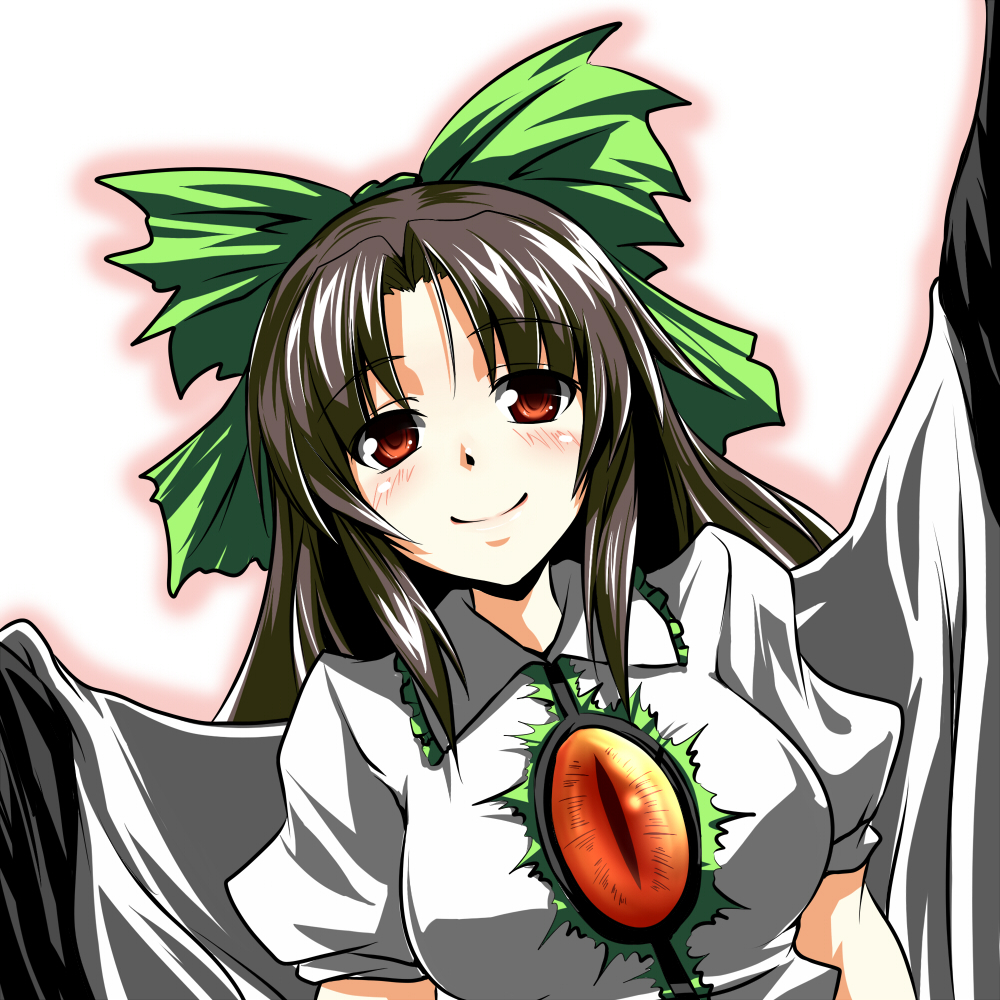 1girl, bad_id, black_hair, bow, bust, copycat_(dryfood), hair_bow, long_hair