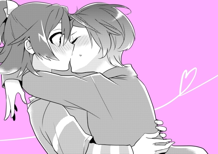 2girls, aida_mana, arms_around_neck, blush, bust, closed_eyes, couple, dokidoki!_precure