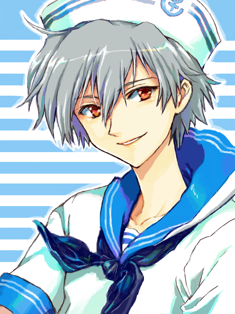 hat, katoh-r, nagisa_kaworu, neon_genesis_evangelion, sailor, sailor_collar, sailor_hat, short_hair