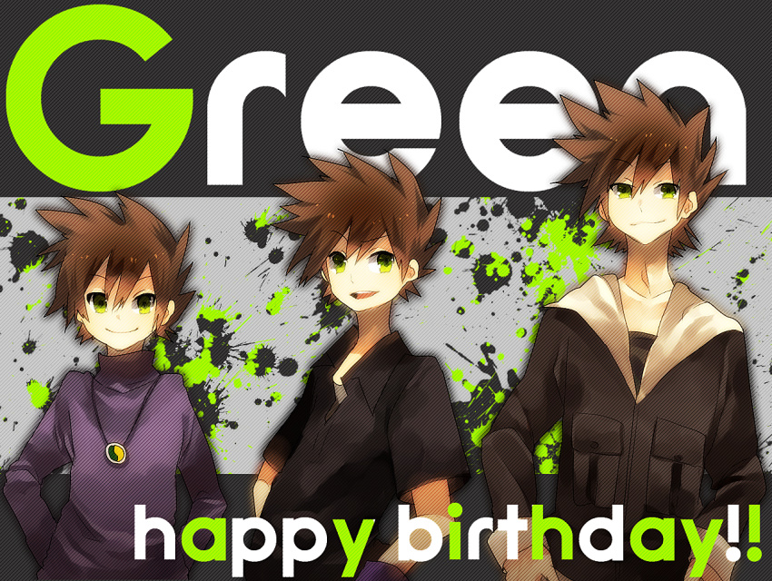 brown_hair, child, comparison, green_eyes, gym_leader, highres, multiple_persona, nintendo, ookido_green, ookido_green_(classic), ookido_green_(frlg), ookido_green_(hgss), pokemon, pokemon_(game), pokemon_gsc, pokemon_rgby, shinta, shinta_(nikka10)