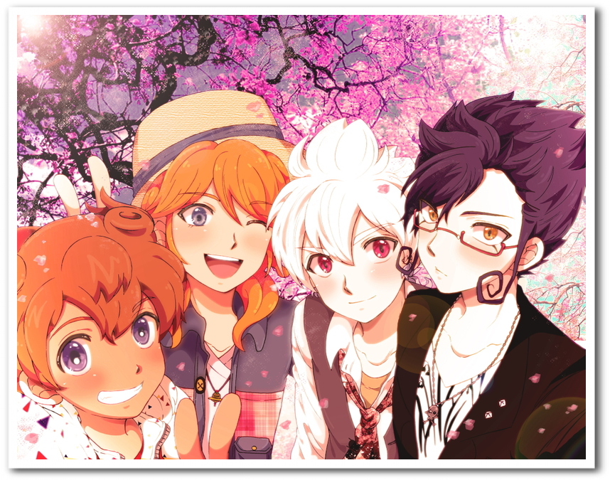 4boys, amemiya_taiyou, bespectacled, blush, bou_erika, brown_hair, glasses, grin