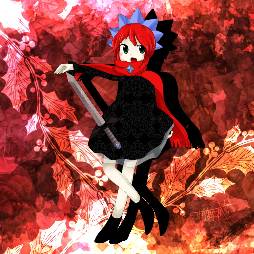 1girl, double_dealing_character, dress, green_eyes, kiribu_mekki, redhead, scarf, skirt