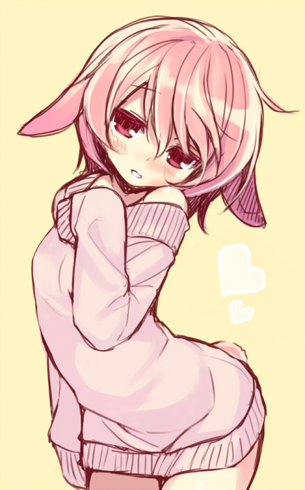 1girl, animal_ears, arched_back, character_request, heart, minamura_haruki, parted_lips, pink_eyes