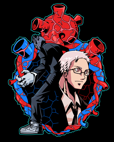 formal, glasses, heart, heart_(organ), k_kumahachi, looking_back, male, mask