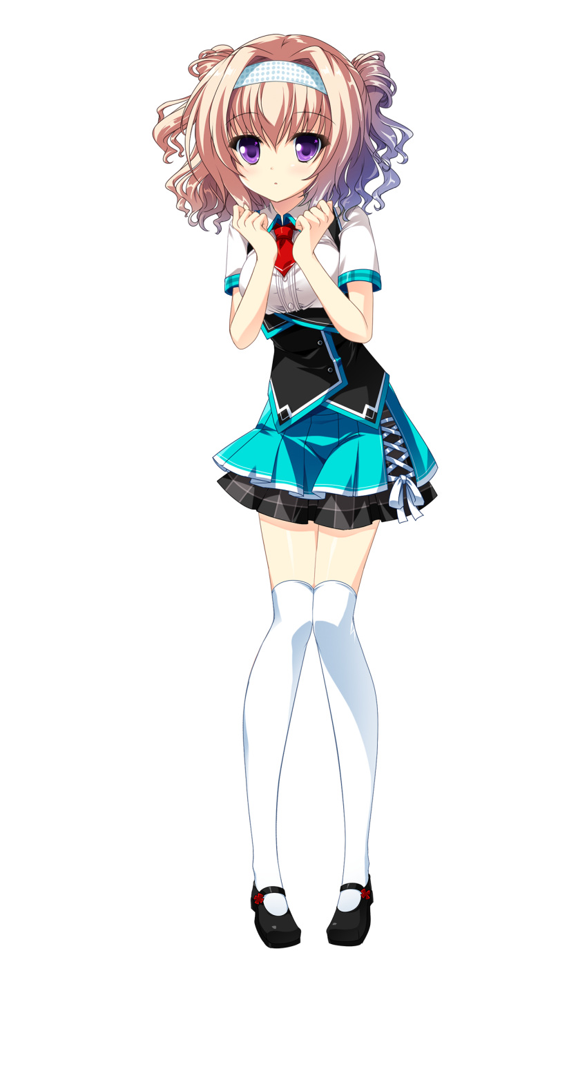1girl, absurdres, black_shoes, brown_hair, cocoro@function!, double_bun, hairband, highres