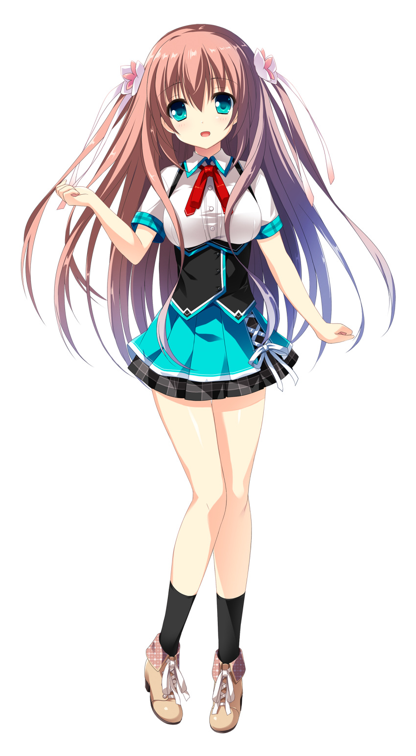 1girl, absurdres, aqua_eyes, black_legwear, brown_hair, cocoro@function!, flower, hair_flower