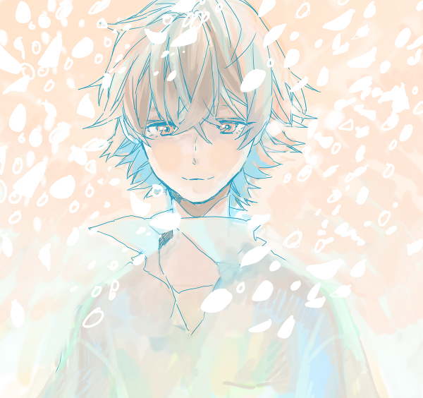 1boy, gumi_(kumi), nagisa_kaworu, neon_genesis_evangelion, red_eyes, smile, solo, white_hair, wind