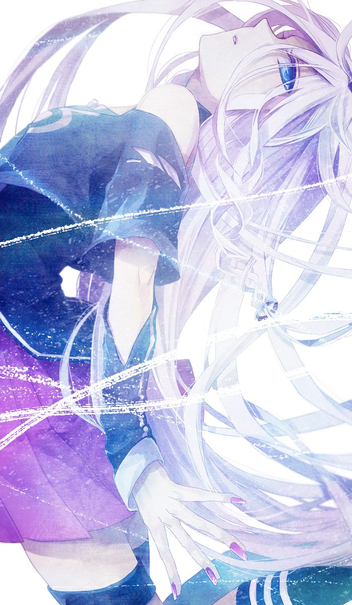 1girl, blue_eyes, braid, choker, highres, ia_(vocaloid), long_hair, nail_polish