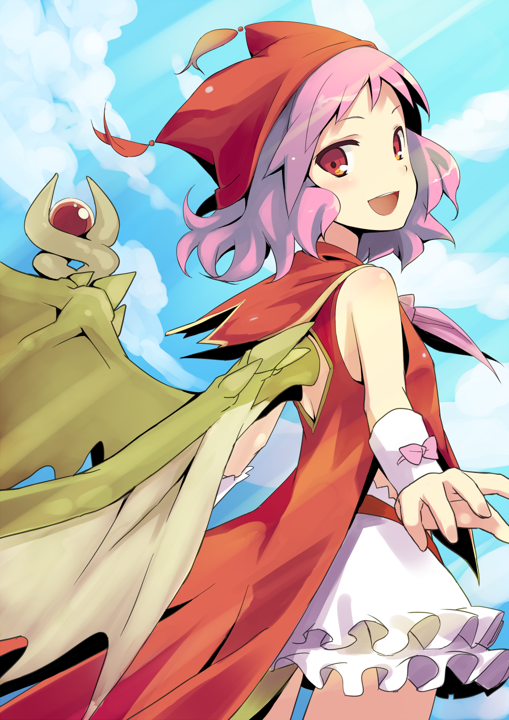 :d, bahamut_(zettai_bouei_leviathan), bow, cape, doriruman, dragon_girl, dragon_tail, hat