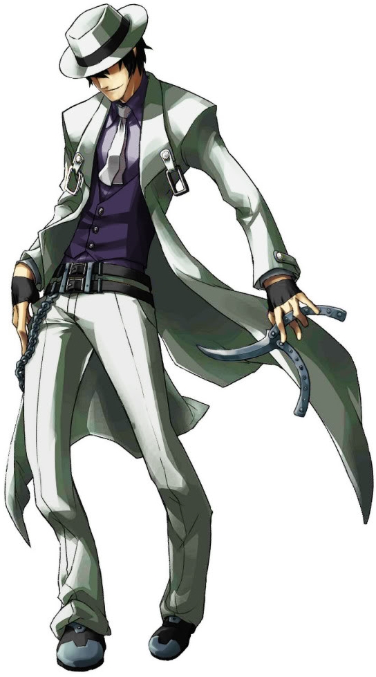 alternate_color, alternate_colors, black_hair, blazblue, blazblue_continuum_shift, chain, fedora, fingerless_gloves