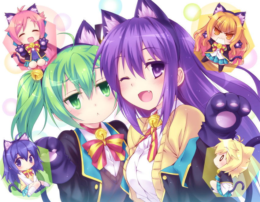 6+girls, :<, :d, ;d, ^_^, ahoge, amatsuka_mao, amatsuka_megumi_(gj-bu)