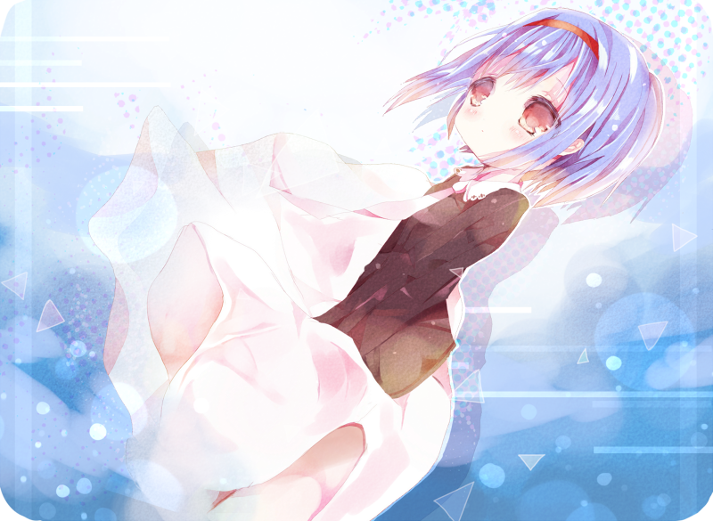 1girl, blue_hair, brown_eyes, hairband, little_busters!!, nishizono_mio, obinata_hemu, short_hair