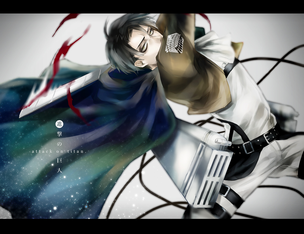 1boy, 3dmg, action, ascot, belt, black_hair, blood, cape