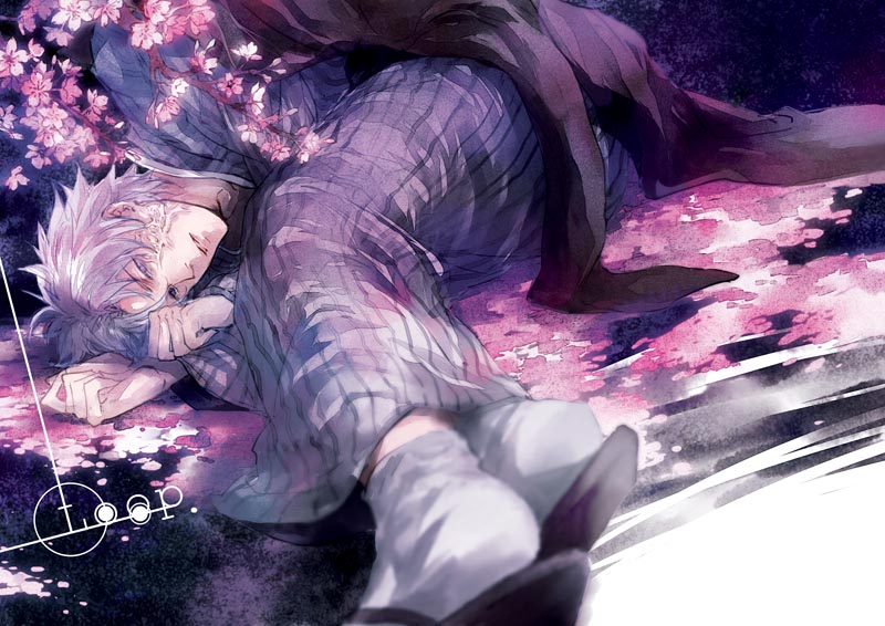 1boy, fate/zero, fate_(series), genii, japanese_clothes, kimono, lying, matou_kariya