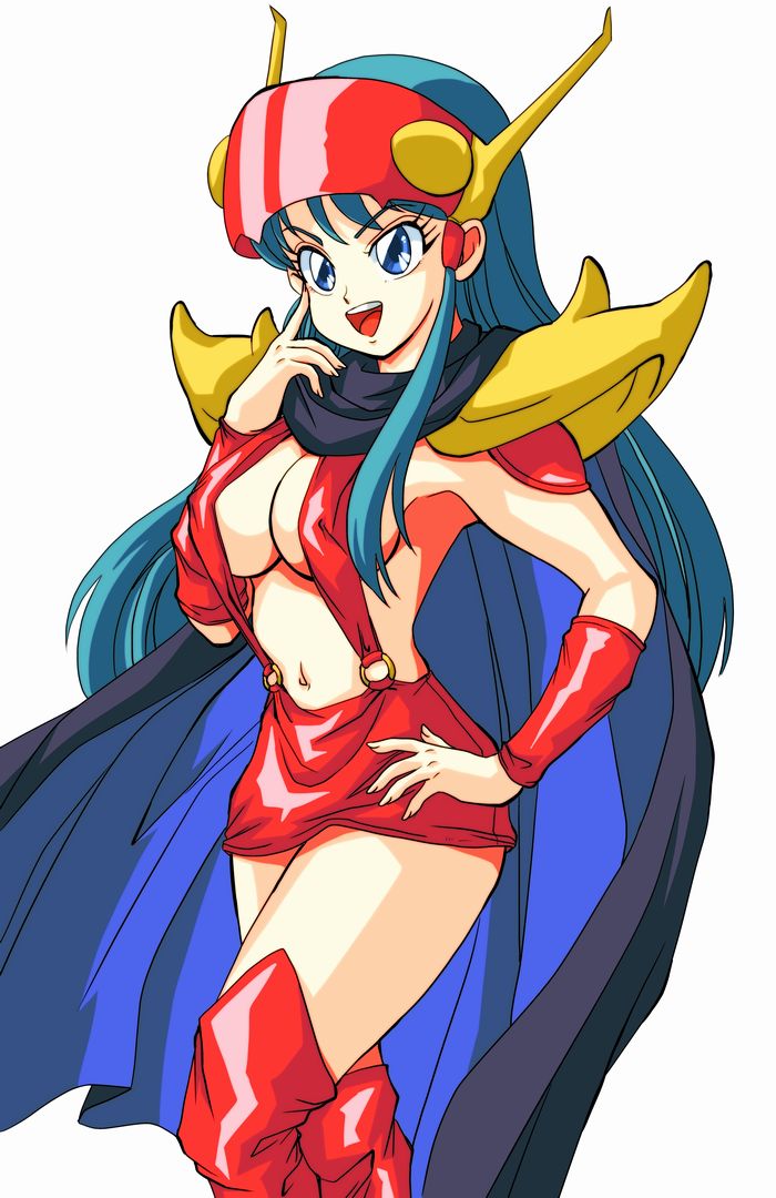 1girl, blue_eyes, blue_hair, breasts, cape, cleavage, genji_tsuushin_agedama, hair_tubes