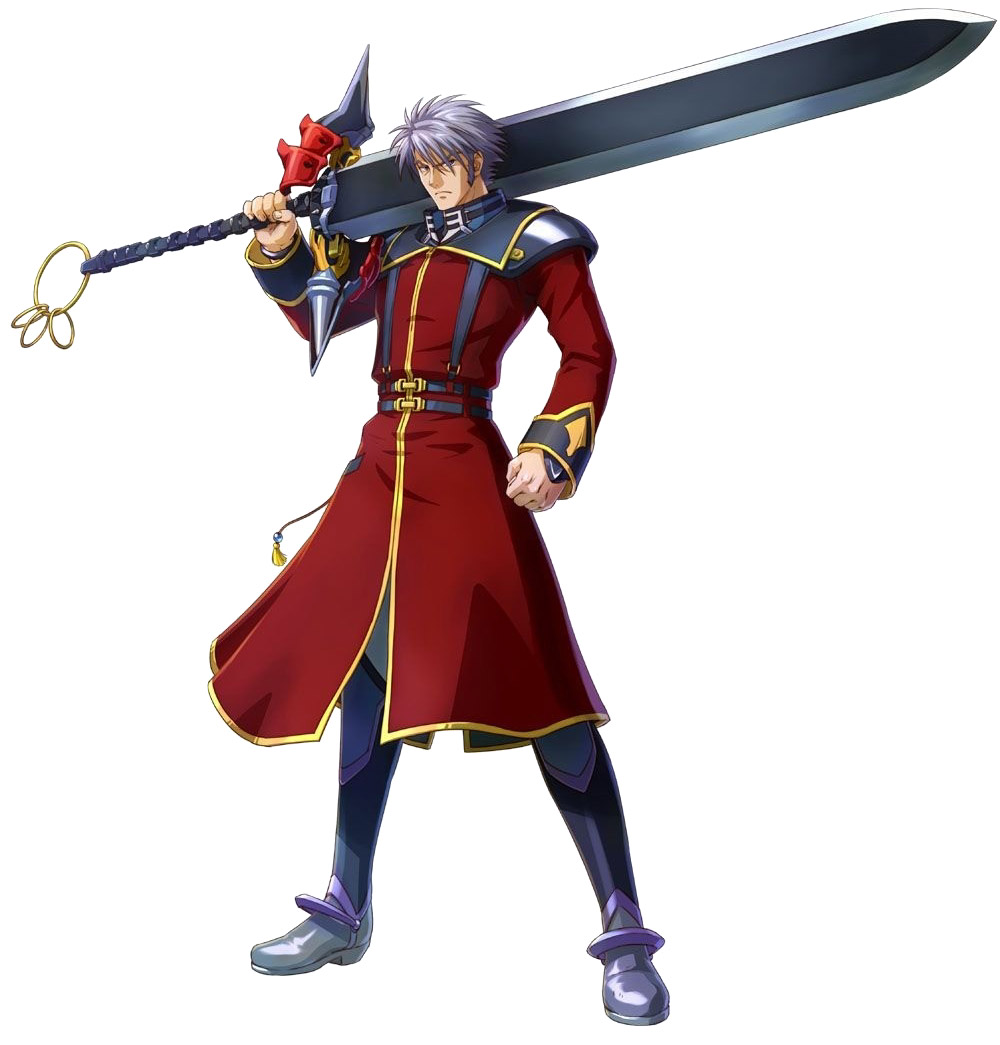 1boy, boots, huge_weapon, official_art, over_shoulder, pauldrons, project_x_zone, sanger_zonvolt, short_hair, silver_hair, solo, super_robot_wars, super_robot_wars_original_generation, sword, sword_over_shoulder, weapon, weapon_over_shoulder