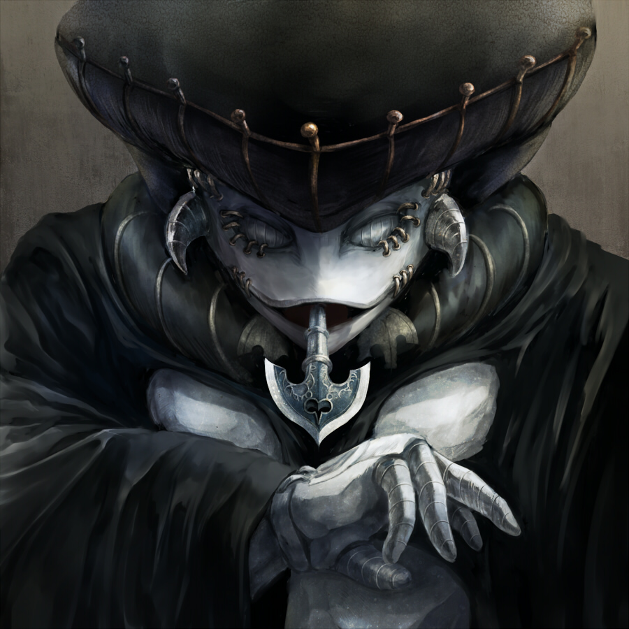arrow, black_sabbath_(stand), bust, hat, jojo_no_kimyou_na_bouken, no_humans, open_mouth, piercing, solo, stand_(jojo), uruo