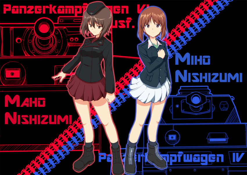 black_legwear, boots, brown_eyes, brown_hair, character_name, garrison_cap, girls_und_panzer, halcon_matsumoto